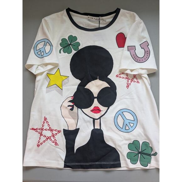 NWT Alice + Olivia Rylyn GLEESON STACE FACE T-shirt Size S White #FC502 - Picture 5 of 10